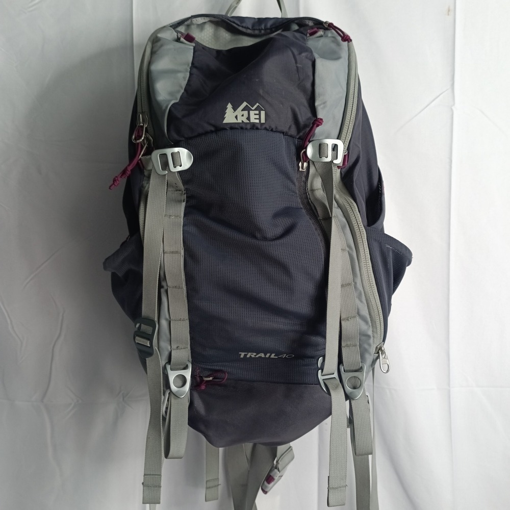 REI Trail 40 Hiking Backpack Gray Purple 880840 Daypack Travel Bag